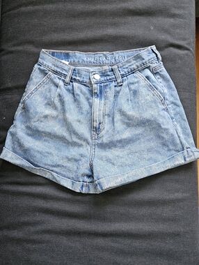 American Eagle Outfitters Light Blue High-Waist Paper Bag Denim Mom Shorts